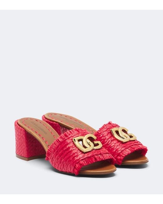 Dolce & Gabbana Red Dg Woven Mules