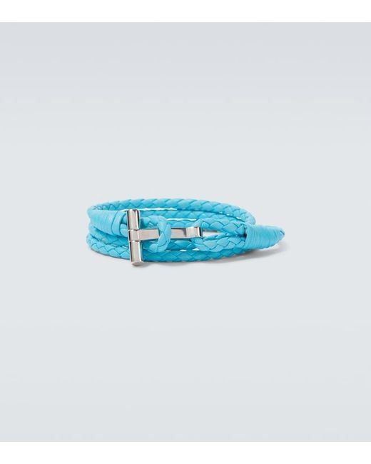 Tom Ford Blue T Braided Leather Bracelet for men