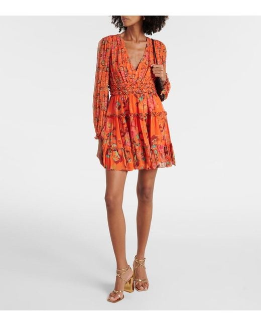 Ulla Johnson Red Lya Floral Silk Minidress