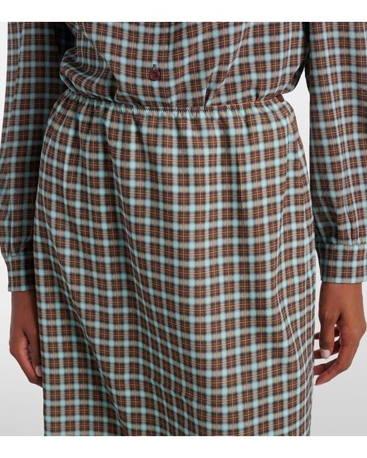 Prada Multicolor Checked Silk-Blend Midi Skirt