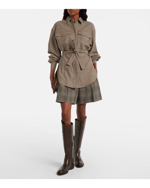 Brunello Cucinelli Gray Checked Virgin Wool Shorts
