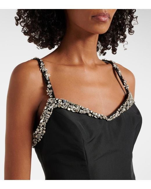 Monique Lhuillier Black Tumpet Embellished Silk Gown
