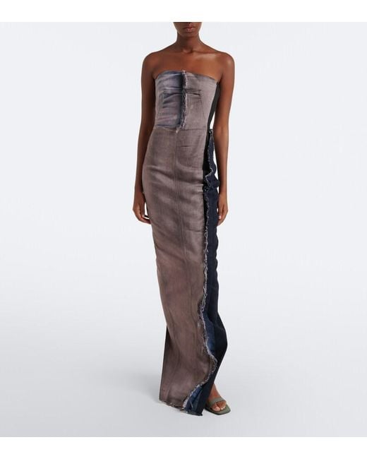 Rick Owens Purple Distressed Denim Bustier Gown