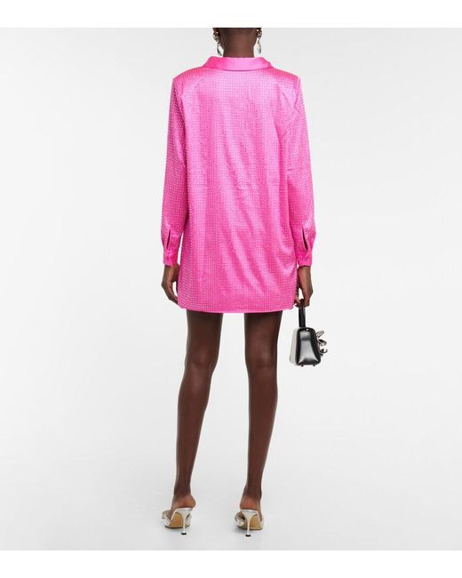 Self-Portrait Pink Crystal-Embellished Satin Shirt