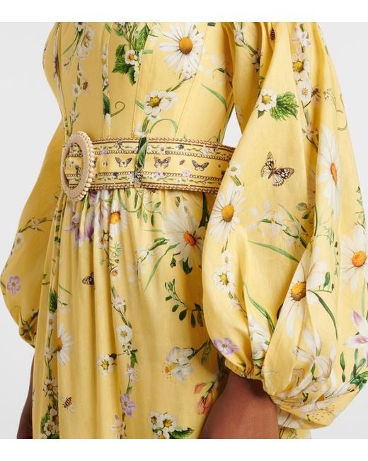 Camilla Yellow Floral Linen And Silk Corset Dress
