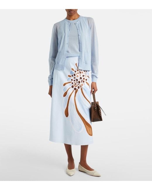 Dorothee Schumacher Blue Floral Cotton-Blend Midi Skirt