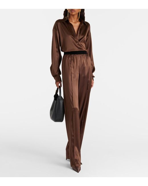 Tom Ford Brown Silk-Blend Straight Pants