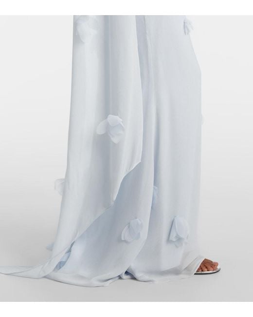 Self-Portrait White Floral-Applique Silk-Detail Georgette Gown