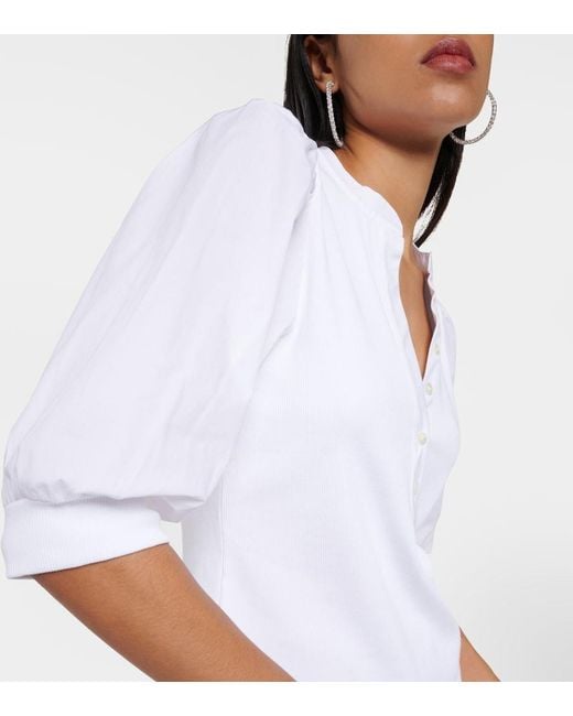 Veronica Beard White Coralee Puff-Sleeve Cotton-Blend Top