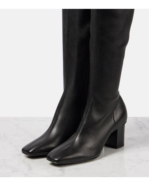 Max Mara Black Stretchy Leather Knee-High Boots