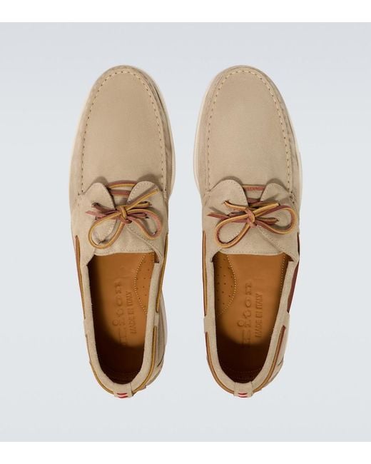 Kiton White Suede Boat Shoes for men