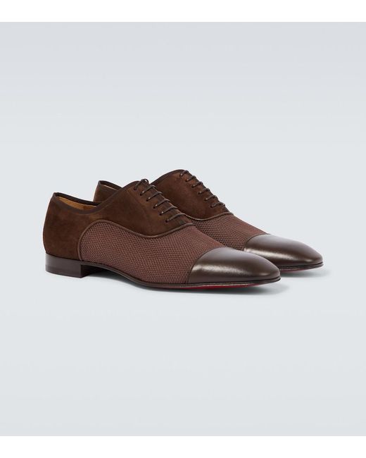Christian Louboutin Brown Greggo Leather-Trimmed Suede Oxford Shoes for men