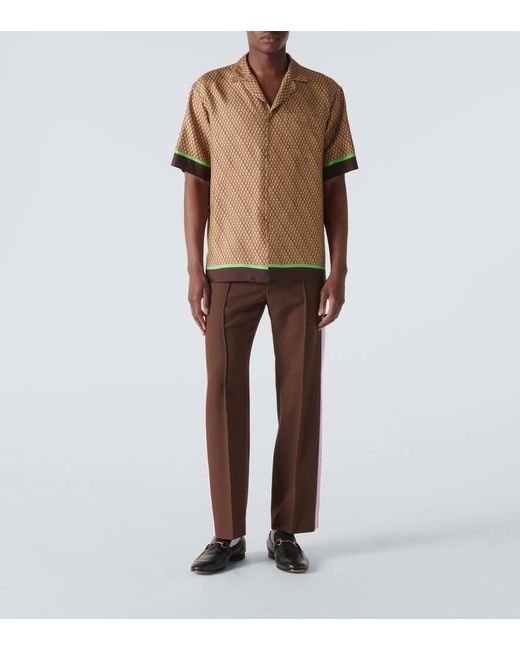 Camicia bowling in seta con stampa di Gucci in Brown da Uomo