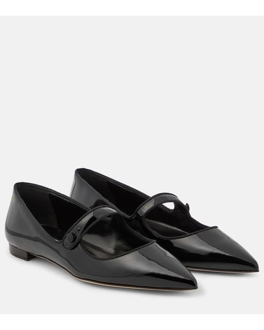 Manolo Blahnik Black Campari Patent Leather Mary Jane Flats