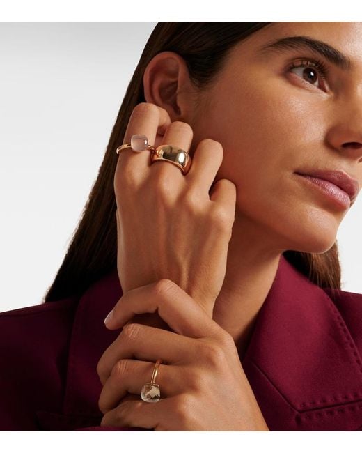 Pomellato White Nudo 18kt Gold Ring With Rose Quartz