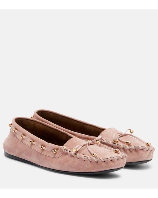 Khaite Pink Milly Suede Loafers