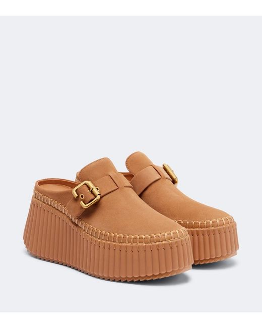 Chloé Brown Nama Leather Platform Mules