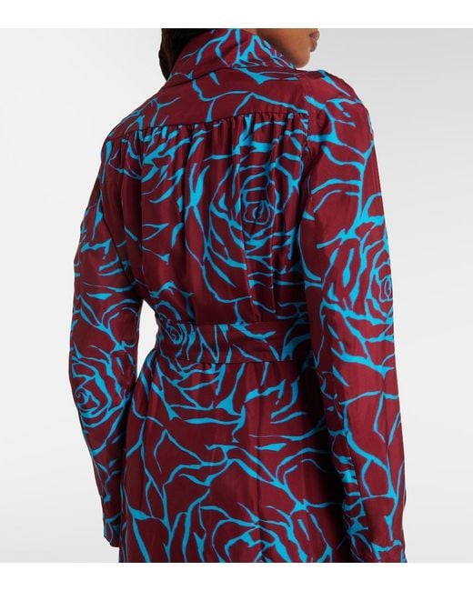 Dries Van Noten Blue Printed Twill Coat