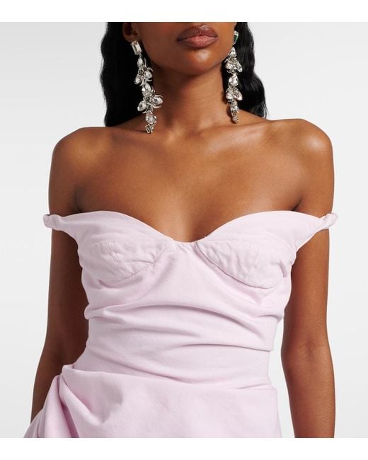 Magda Butrym Pink Gathered Off-Shoulder Denim Minidress