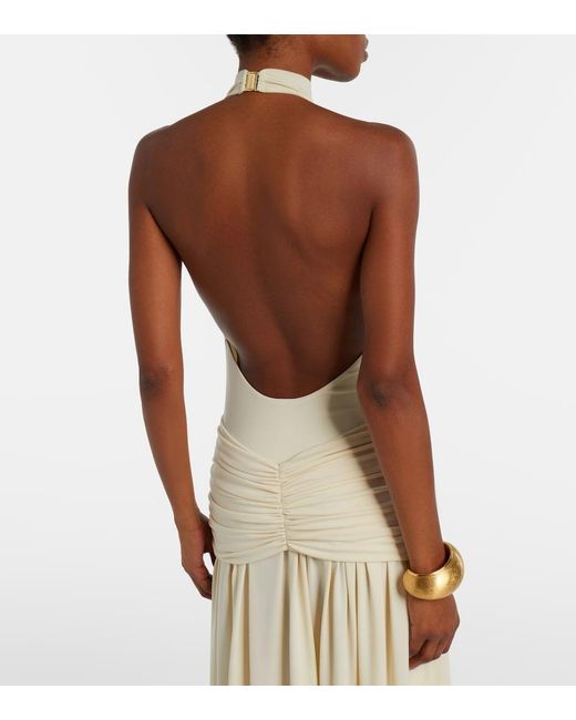 Bananhot White Zoya Draped Halterneck Maxi Dress