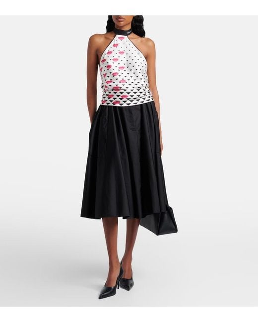 Prada White Printed Silk Twill Halterneck Top