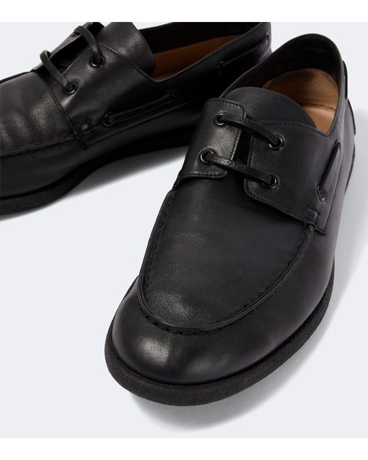 The Row Black Novus Leather Boat Shoes for men