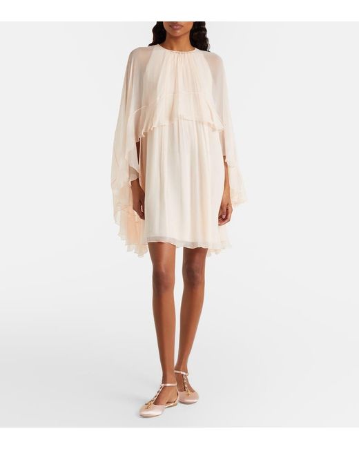 Chloé Natural Ruffled Silk Minidress