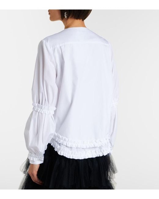 Noir Kei Ninomiya White Bow-Detail Ruffled Cotton Poplin Shirt