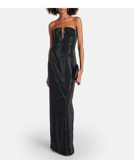 Roland Mouret Black Crystal-embellished Strapless Gown