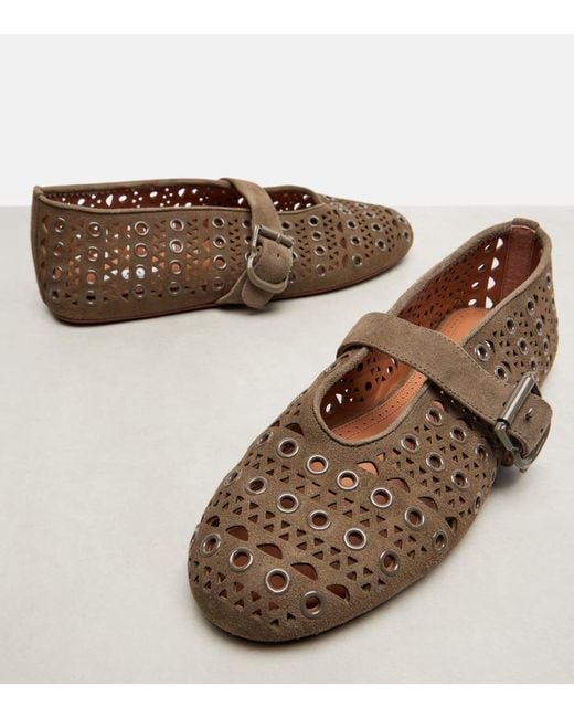 Alaïa Brown La Ballerine Suede Mary Jane Flats