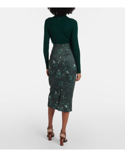 Emilia Wickstead Green Lorelei Floral Taffeta Faille Pencil Skirt