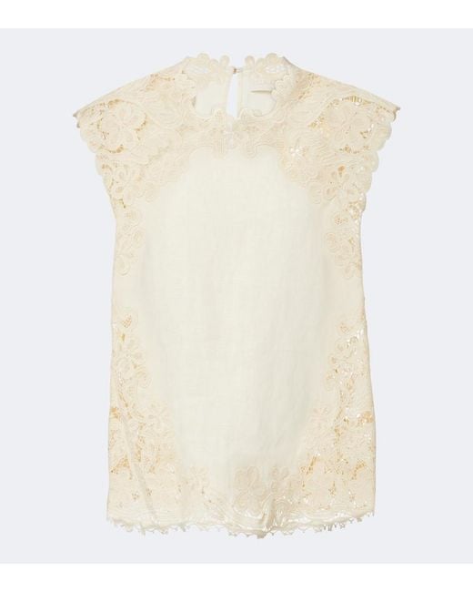 Ulla Johnson Natural Amelie Crochet-Trimmed Linen Top