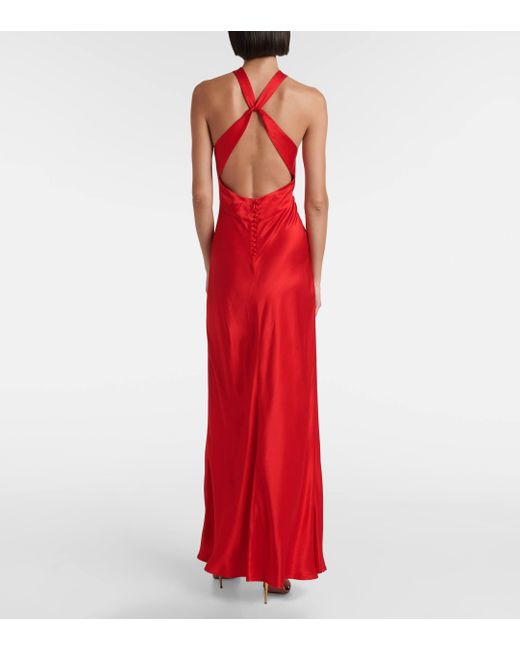 Rixo Red Losanna Halterneck Satin Gown