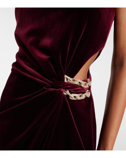 Self-Portrait Purple Robe Aus Samt Mit Kristallen