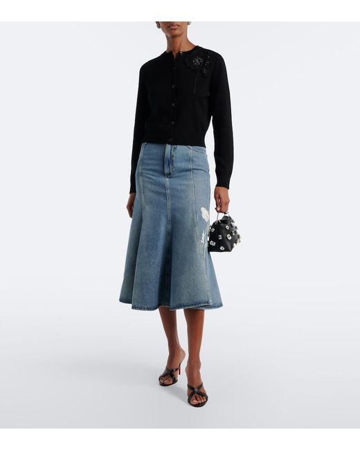 Erdem Black Bloom Mini Leather Top-Handle Bag