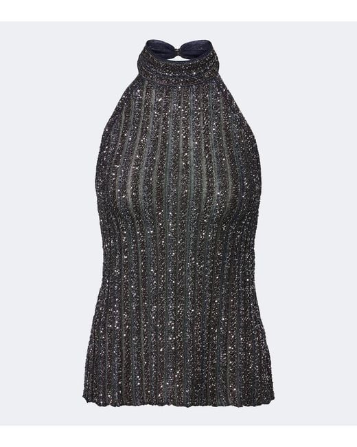 Missoni Black Ribbed-Knit Sequined Halterneck Top