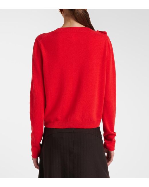 Jardin Des Orangers Red Floral-Applique Cashmere And Wool Cardigan