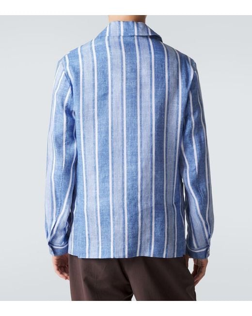 Fedeli Blue Striped Linen Overshirt for men