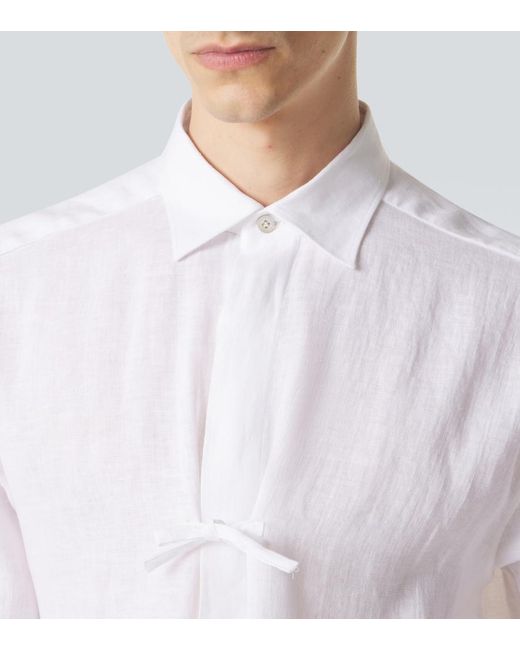 Kiton White Dorian Bow-Detail Linen Shirt for men