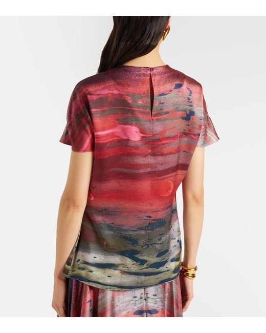 Roksanda Red Printed Draped Silk Satin Top