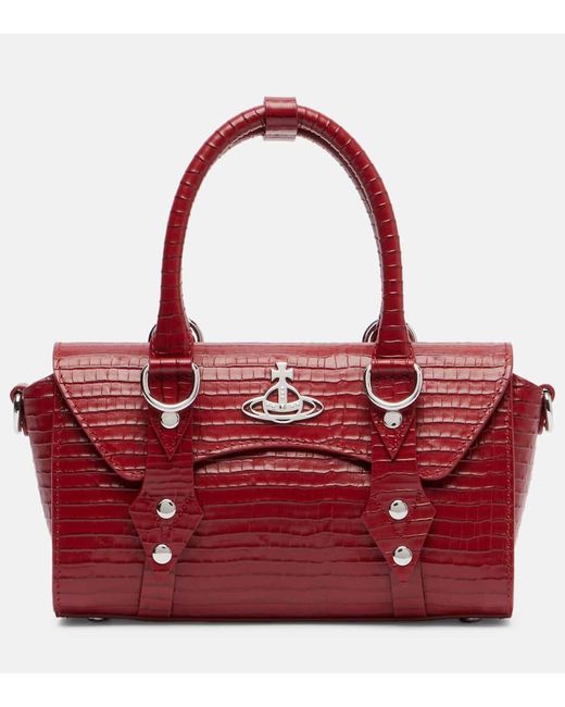 Vivienne Westwood Bettina Mini Croc-Effect Leather Tote Bag in Red