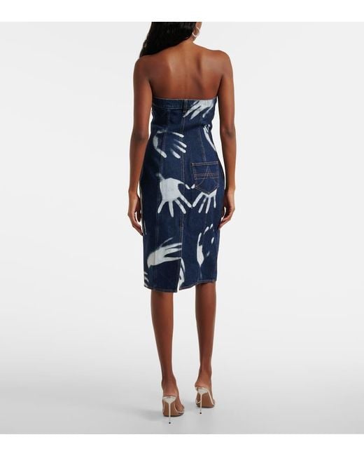 Abito Midi Di Jeans Con Stampa di Area in Blue