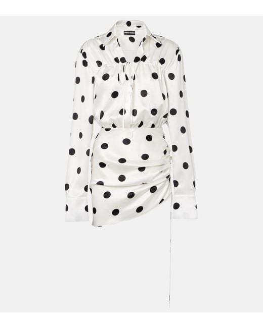 David Koma White Polka-Dot Silk Satin Minidress