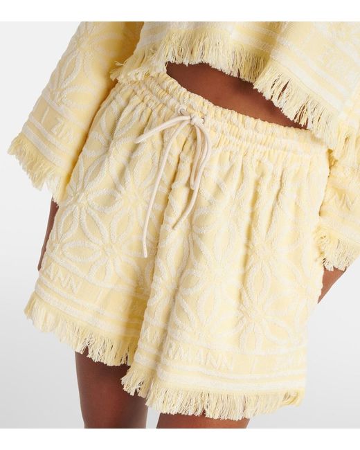 Zimmermann Natural Coco Fringed Jacquard Shorts
