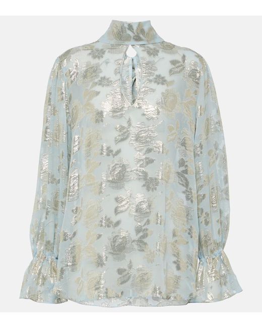 Nina Ricci Blue Floral Silk-blend Jacquard Blouse