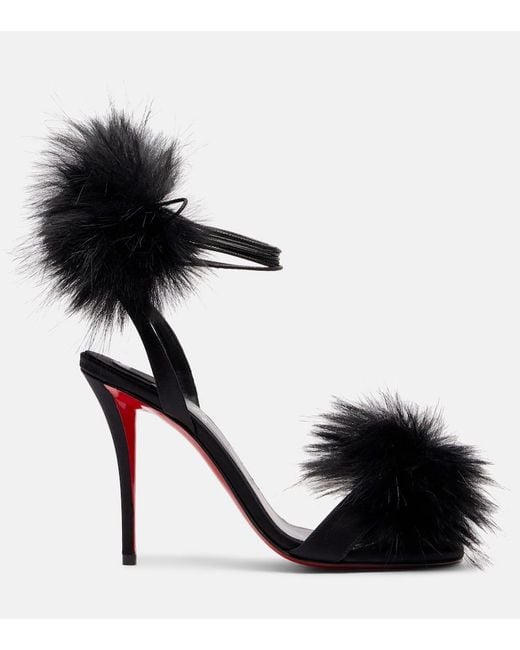Christian Louboutin Black Patapompom 100 Crepe Satin Sandals