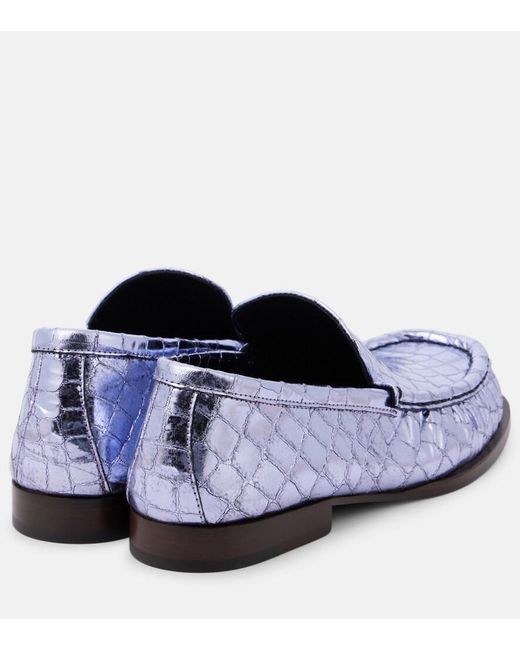 Dries Van Noten Blue Croc-Effect Leather Loafers
