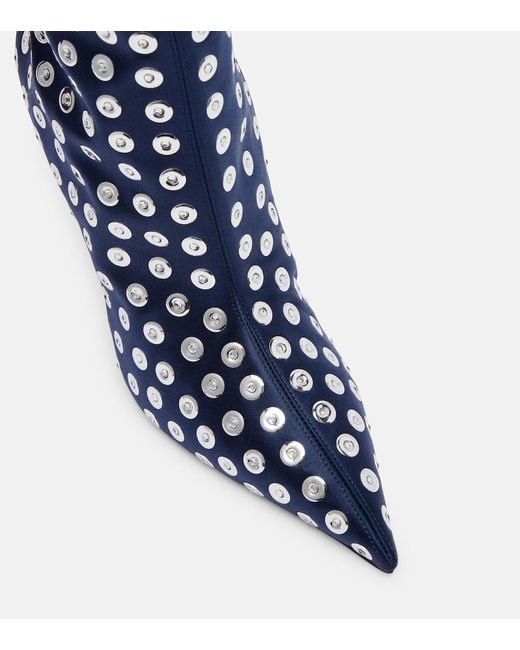 Christian Louboutin Blue Miss Z 100 Embellished Satin Knee-High Boots