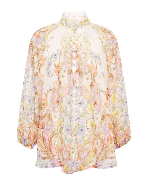 Zimmermann Jeannie Floral Ramie Blouse in Natural | Lyst