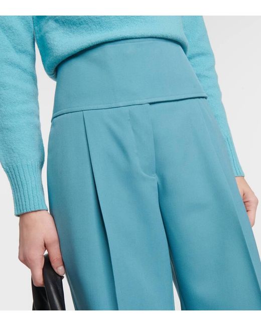 Pantalones anchos de lana plisados Jil Sander de color Green